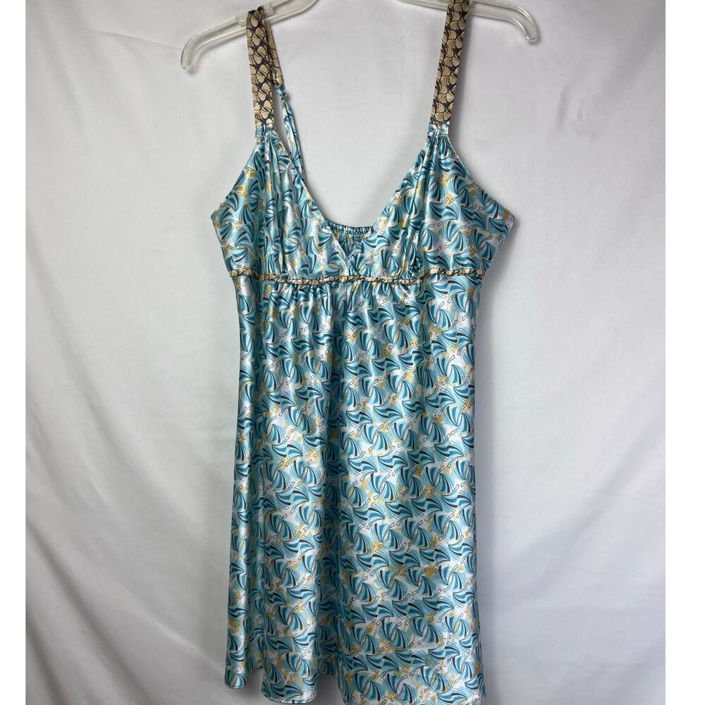 Oscar De La Renta Pink Label Women's Size Med Blue Short Geo Print Night Gown